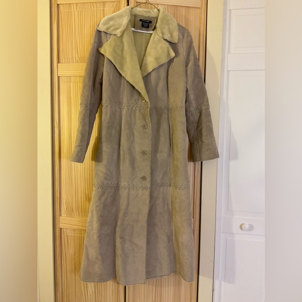 LAST CALL ~ Boston Proper Full Length Suede Coat with Faux Fur Lining